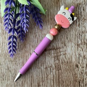 Writing Pen Beaded Women Gift Custom Cow Silicone Handmade Refill